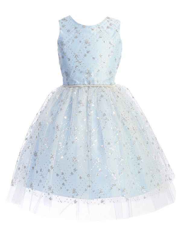 Big Girls Light Blue Diamond Sequin Crystal Tulle Junior Bridesmaid Dress 7-12 - SophiasStyle.com